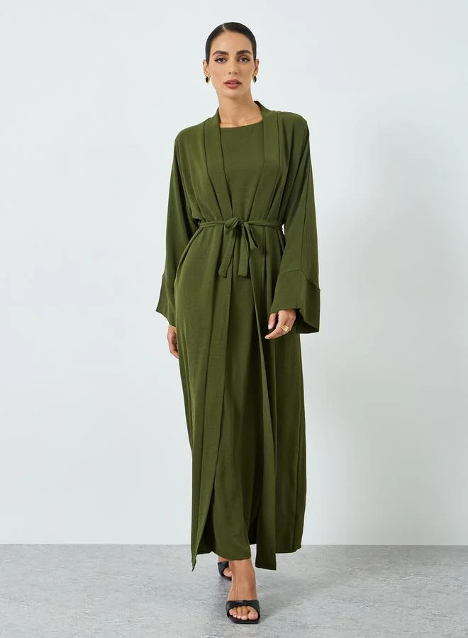 تايك تو طقم محتشم عباية سادة بأكمام طويلة وفستان